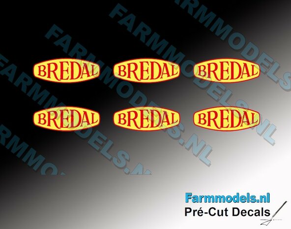 6x Bredal logo ovaal - 15 mm Pr&eacute;-Cut Decals 1:32 Farmmodels.nl