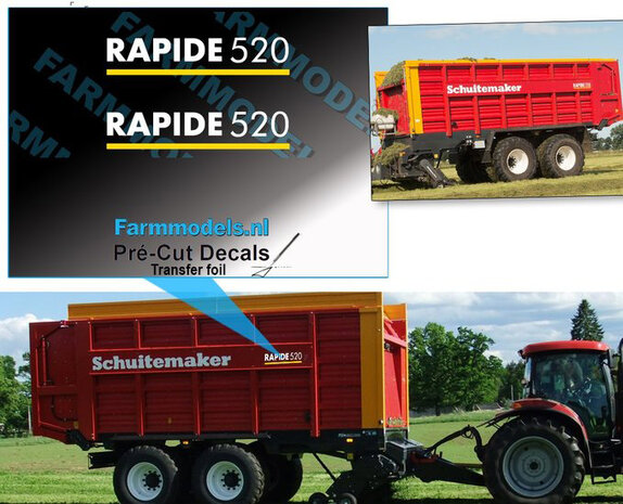 2x SCHUITEMAKER RAPIDE 520 stickers uit witte folie 5,6 mm hoog met applicatie folie Pr&eacute;-Cut Decals 1:32 Farmmodels.nl