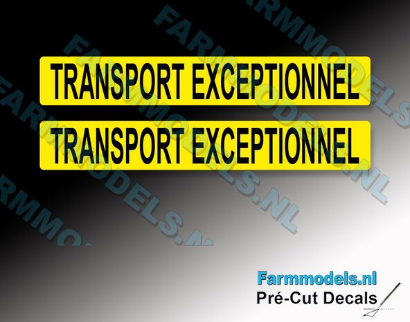 2x TRANSPORT EXCEPTIONNEL sticker 10 x 70 mm Pr&eacute;-Cut Decals 1:32 Farmmodels.nl
