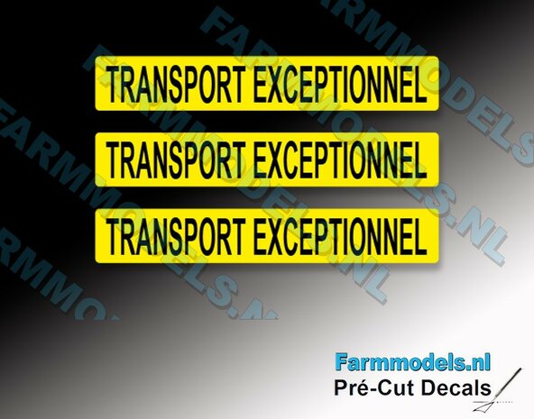 3x TRANSPORT EXCEPTIONNEL sticker 3 x 18,1 mm Pr&eacute;-Cut Decals 1:32 Farmmodels.nl