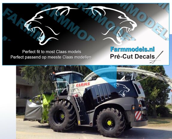 Claas Jaguar kop sticker WIT op transparante folie 41x30 mm Pr&eacute;-Cut Decals 1:32 Farmmodels.nl