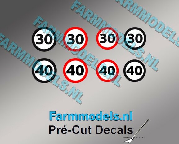 30 &amp; 40 KM Borden stickers &Oslash; 6.6mm - &Oslash; 7.3mm Pr&eacute;-Cut Decals 1:32 Farmmodels.nl