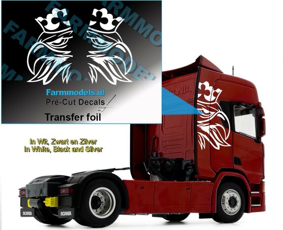 Scania &#039;screaming&#039; Griffioen WITTE FOLIE (Transferfolie), 40x67mm   Pr&eacute;-Cut Decals 1:32 Farmmodels.nl