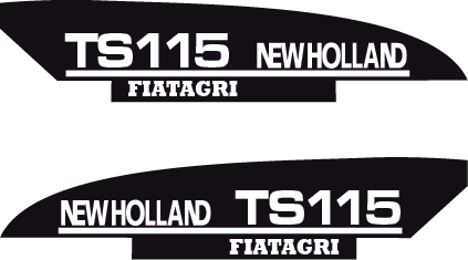 TS115 FIATAGRI NEW HOLLAND, links en rechts voor motorkap van de M160 van Britains, Pr&eacute;-Cut Decals op mat zwarte folie 1:32 Farmmodels.nl