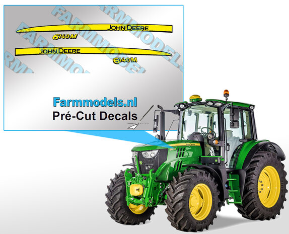 John Deere 6140M type stickers, geschikt voor de John Deere 6125R Wiking/ Pr&eacute;-Cut Decals 1:32 Farmmodels.nl 