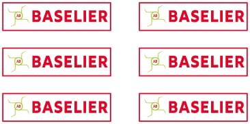 6x Baselier logo op witte folie 3 mm hoog Pr&eacute;-Cut Decals 1:32 Farmmodels.nl 