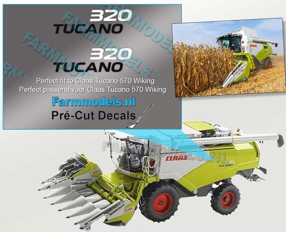 CLAAS TUCANO 320 type stickers voor CLAAS TUCANO WIKING  Pr&eacute;-Cut Decals 1:32 Farmmodels.nl 