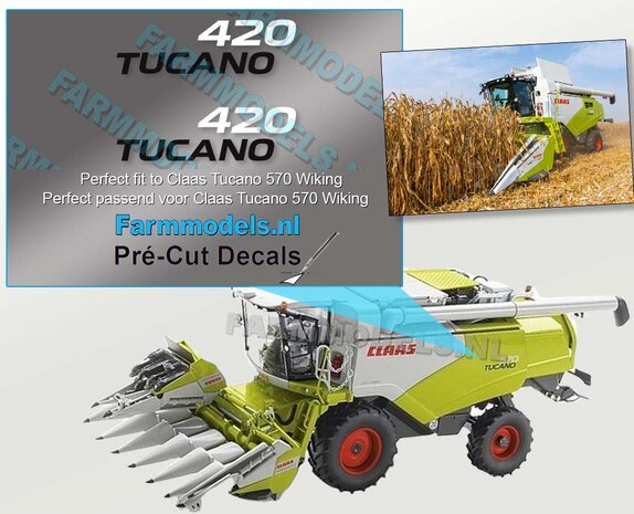 CLAAS TUCANO 420 type stickers voor CLAAS TUCANO WIKING  Pr&eacute;-Cut Decals 1:32 Farmmodels.nl 