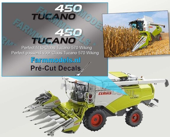 CLAAS TUCANO 450 type stickers voor CLAAS TUCANO WIKING  Pr&eacute;-Cut Decals 1:32 Farmmodels.nl 