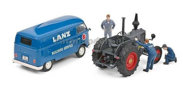 Lanz Bulldog en VW T1b met 3 figuren Lanz Bulldog Service 1:32 Schuco S07859  