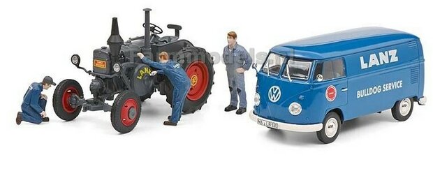 Lanz Bulldog en VW T1b met 3 figuren Lanz Bulldog Service 1:32 Schuco S07859  