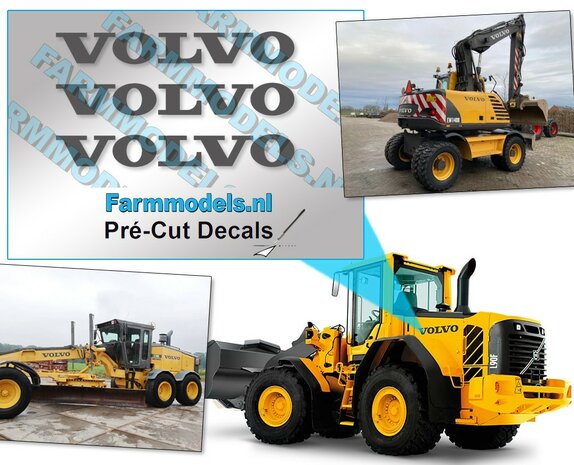 VOLVO logo geschikt voor meerdere modellen, donkergrijs op transparant, afmeting 3x 39mm,  Pr&eacute;-Cut Decals 1:32 Farmmodels.nl  