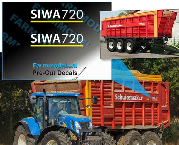 2x SCHUITEMAKER SIWA 720 stickers op Transparant 5,6 mm hoog Pr&eacute;-Cut Decals 1:32 Farmmodels.nl
