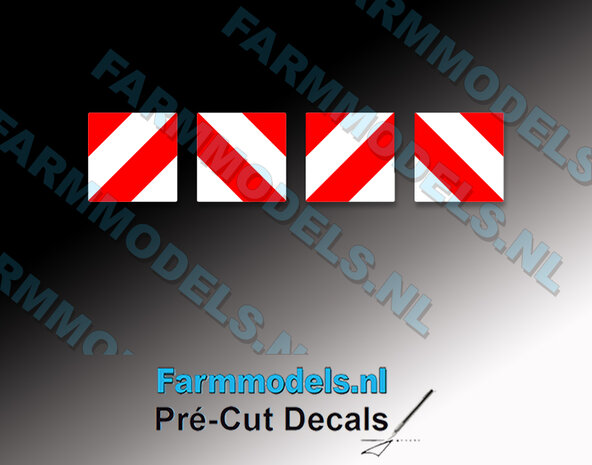 Breedte/ Verdrijvingsbord/- Verkeer stickers 2 strepen ROOD/ WIT ong. 10 x 10 mm  Pr&eacute;-Cut Decals 1:32 Farmmodels.nl