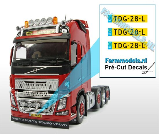 3x NL Kentekenplaatsticker TDG28L Pr&eacute;-Cut Decals 1:32 Farmmodels.nl