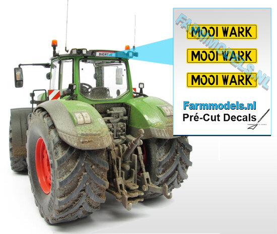 MOOI WARK  3x GELE Kentekenplaatsticker ZWARTE LETTERS Pr&eacute;-Cut Decals 1:32 Farmmodels.nl