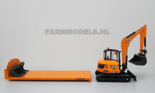 40123 Laden minigraver op Jan Veenhuis platte bak 3 asser haakarm Carrier Bouwpakket 1:32, 