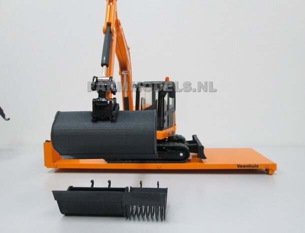 40123 Laden minigraver op Jan Veenhuis platte bak 3 asser haakarm Carrier Bouwpakket 1:32, 