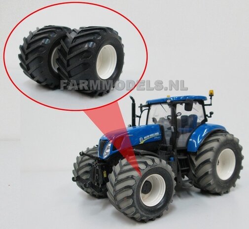 Brede lagedruk (vooras) band NH Wit Aluminium t.b.v. vooras velg New Holland T7.270 ROS 1:32                    