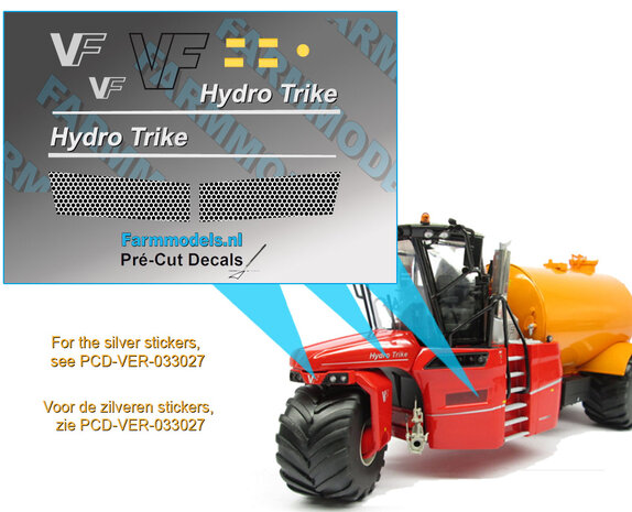 Vervaet Hydro Trike sticker set op transparante FOLIE   Pr&eacute;-Cut Decals 1:32 Farmmodels.nl