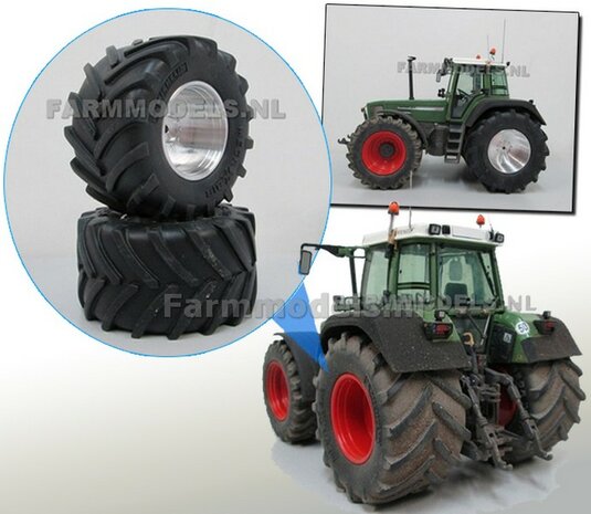 &Oslash; 61.5 mm: Fendt 824/ 926 Gen I WT: 2x Michelin 1050 banden Groot Oprek  + Alu. Velgen o.a. geschikt voor Fendt 824/ 926 Gen I Weise Toys  1:32       