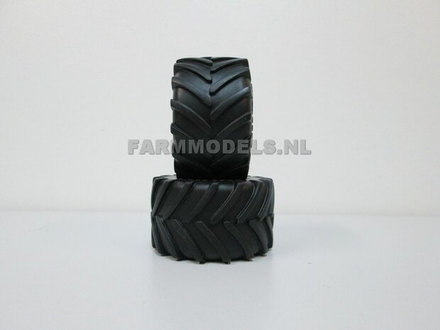 2x Michelin MEGA-Xbib 1050/50 R32 banden &Oslash; 61.5 mm Oprek Groot + Aluminium Velgen  asgat &Oslash; 3 mm  1:32   
