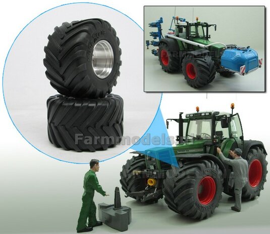 2x Michelin Mega XBIB (vooras) banden &Oslash; 54 mm + aluminium velgen, o.a. geschikt voor de Fendt 822/ 824/ 926 Gen I Weise Toys 1:32        