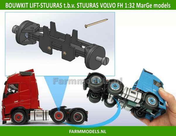 Sleep-/stuur-/lift as + Chassis deel t.b.v. VOLVO FH16 MarGe Models chassis BOUWKIT 1:32 (HTD)