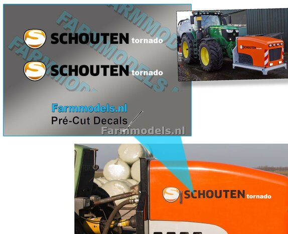 SCHOUTEN Tornado logo stickers op Transparante folie Pr&eacute;-Cut Decals 35 mm lang 1:32 Farmmodels.nl 