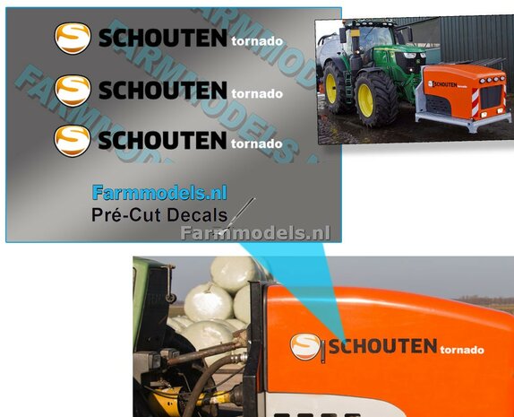SCHOUTEN Tornado logo stickers op Transparante folie Pr&eacute;-Cut Decals 25 mm lang 1:32 Farmmodels.nl 