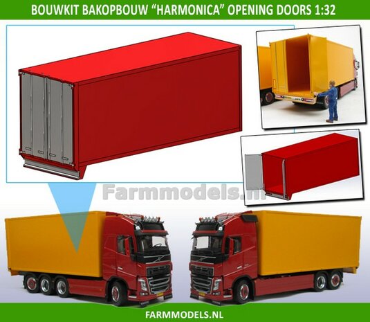 Bakopbouw met HARMONICA openslaande deuren Universeel t.b.v. LZV vrachtwagen Chassis BOUWKIT  1:32   (HTD) 