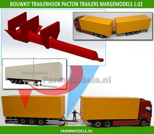 Ondertrekhaak o.a. geschikt voor de Pacton trailers MarGe models/ Universeel Chassis BOUWKIT  1:32   (HTD)    