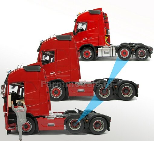 OMBOUW KIT stuur-as naar VASTE LIFT-AS + chassis deel t.b.v. VOLVO FH16 MarGe Models  BOUWKIT 1:32 (HTD)