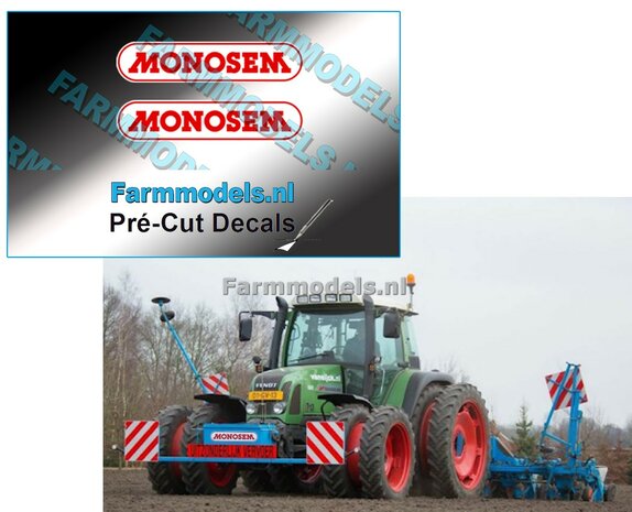 MONOSEM stickers ROOD/ WIT 30 mm breed Pr&eacute;-Cut Decals 1:32 Farmmodels.nl 