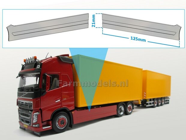 2x Sideskirt set LONG, 21mm x 125 mm, BLANK geleverd, o.a. geschikt voor de Volvo FH16 MarGemodels, 1:32    