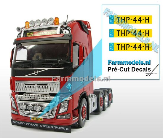 3x NL Kentekenplaatsticker THP44H Pr&eacute;-Cut Decals 1:32 Farmmodels.nl