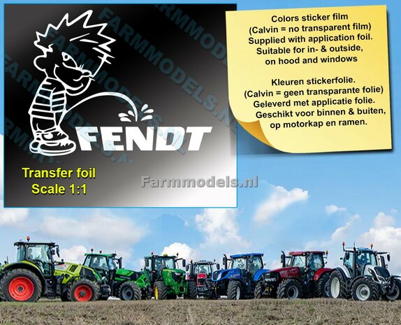 1x PISS ON Calvin 100mm hoog V1 WIT +FENDT logo WIT Pr&eacute;-Cut Decals WITTE (Transfer) FOLIE = Voorgesneden sticker via applicatie folie aan te brengen, geschikt voor binnen en buiten