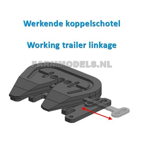 Koppelschotel BOUWKIT Universeel, &quot;Wide&quot; uitvoering&quot;, echt werkend, geschikt voor MarGe Models King-Pin trailers en vrachtwagen Chassis 1:32 (HTD)