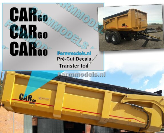 Peecon CARgo logo 3x gesneden uit zwarte folie, 10 x 27mm (met transfer folie) Pr&eacute;-Cut Decals 1:32 Farmmodels.nl