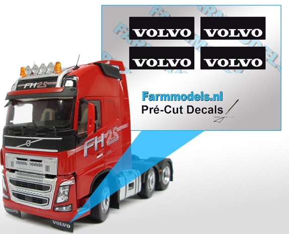 VOLVO Spatlapsticker 4x logo  ZWART MATTE folie 20 x 7 mm breed Pr&eacute;-Cut Decals 1:32 Farmmodels.nl 