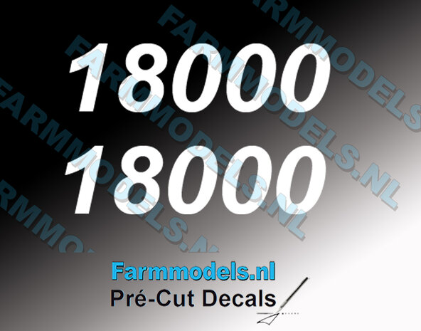 Peecon 18000 type nummer wit, 2x op TRANSPARANTE folie, 5,2 x 20,4 mm, Pr&eacute;-Cut Decals 1:32 Farmmodels.nl