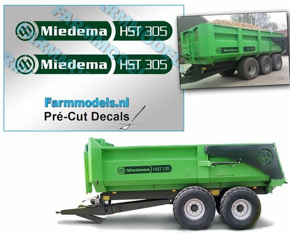 Miedema HST 305 type Stickers, 2x op TRANSPARANTE folie, Pr&eacute;-Cut Decals 1:32 Farmmodels.nl