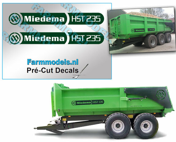 Miedema HST 235 type Stickers, 2x op TRANSPARANTE folie, Pr&eacute;-Cut Decals 1:32 Farmmodels.nl