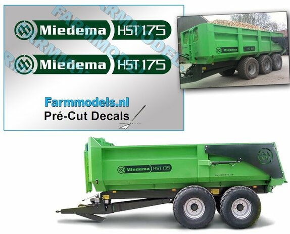 Miedema HST 175 type Stickers, 2x op TRANSPARANTE folie, Pr&eacute;-Cut Decals 1:32 Farmmodels.nl