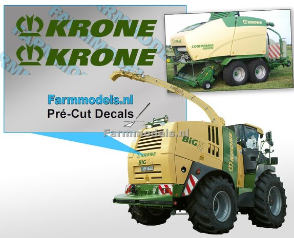 Krone logo met kroon. Groene-kleur op Transparante folie. 9 x 55 mm. Pr&eacute;-Cut Decals 1:32 Farmmodels.nl 