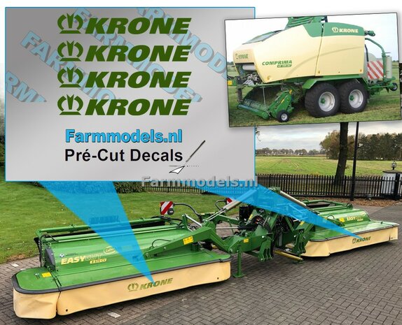 Krone logo met kroon. Groene-kleur op Transparante folie. 5,3 x 33 mm. Pr&eacute;-Cut Decals 1:32 Farmmodels.nl 