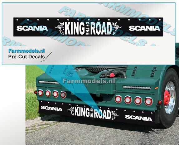 SCANIA Spatlapsticker King of the Road op ZWART MATT folie 10 x 79 mm breed Pr&eacute;-Cut Decals 1:32 Farmmodels.nl 