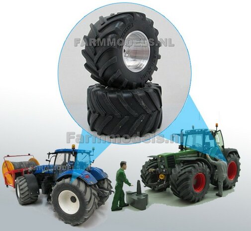 &Oslash; 61.5 mm: 2x Michelin MEGA-Xbib 1050/50 R32 banden Oprek Groot + Aluminium Velgen  asgat &Oslash; 3 mm  1:32   