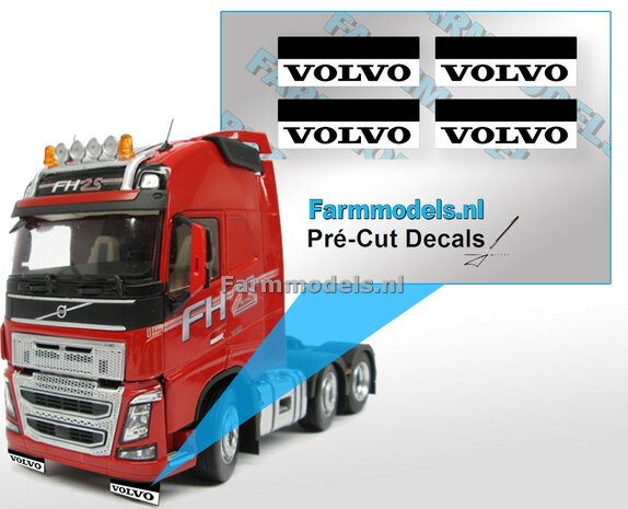 VOLVO balk Spatlapsticker 4x logo  ZWART MATTE folie 20 x 7 mm breed Pr&eacute;-Cut Decals 1:32 Farmmodels.nl 