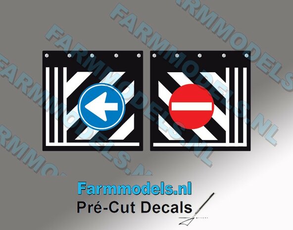 Spatlap zwart mat met bout, verdrijvingsstrepen en verkeersborden ZWART MATTE folie23x23 mm Pr&eacute;-Cut Decals 1:32 Farmmodels.nl 